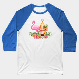 Summertime Gnome and Flamingo Baseball T-Shirt